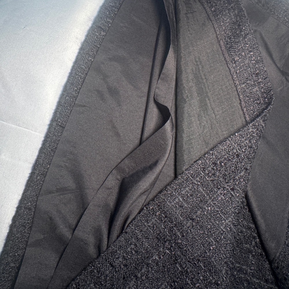 LOFT Black Tweed Mini Skirt Faux Wrap Crest Buttons Size 12 NEW - Picture 6 of 8